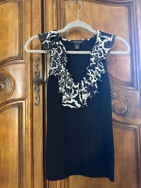 NEW White House Black Market Black Sleeveless Tank with White Floral Ruffle XS
